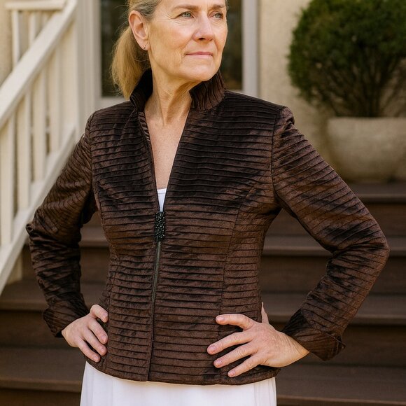 AKRIS Pleated Evening Bronze Jacket Size Small - Picture 1 of 5